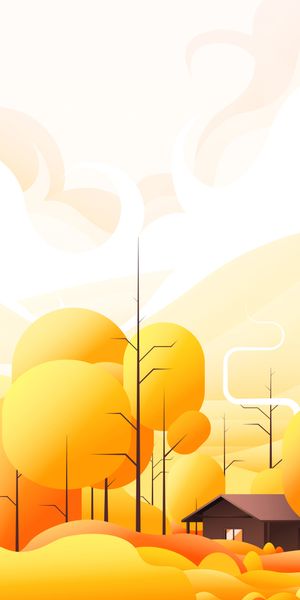 Charming Yellow House Surrounded by Trees in Vector Art Style
