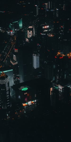 Breathtaking Night View of Skyscrapers Illuminated by City Lights