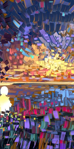 Abstract Angel Silhouette Over Colorful Landscape