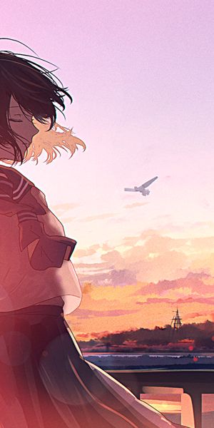 Anime Girl Against a Beautiful Sunset Sky