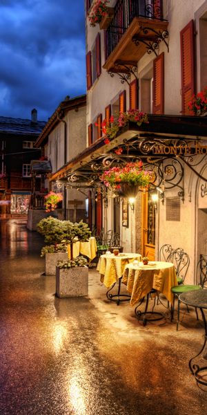 Beautiful HDR Night Scene of a Cafe in Zermatt, Switzerland