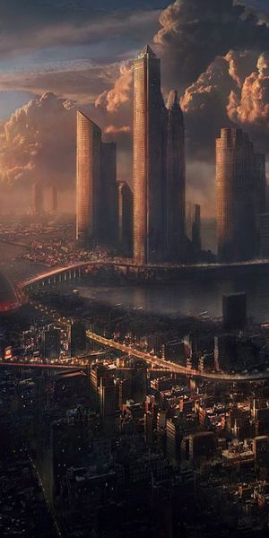 Phone wallpaper: Tower, Sunset, City, Sci Fi free download