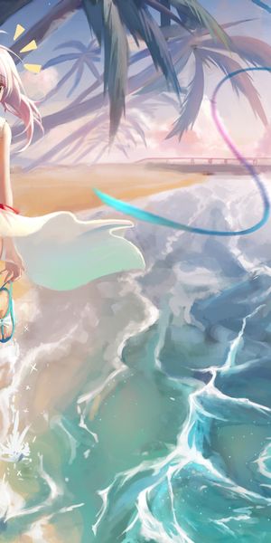 Phone wallpaper: Anime, Water, Beach, Pink Hair, Red Eyes, Bikini, Seraph Of The End free download