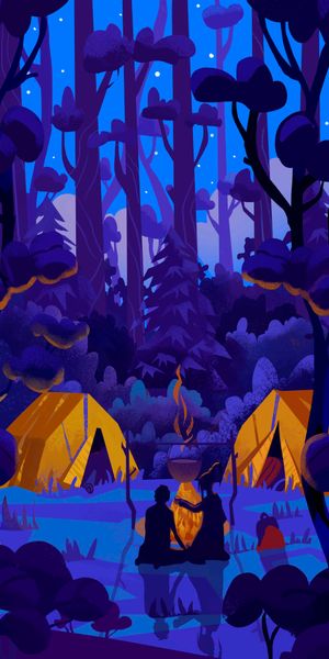 Phone wallpaper: Forest, Art, Campsite, Tent, Camping free download
