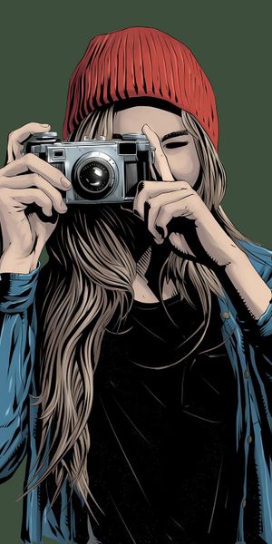 Stylish Girl Photographer Captured in Vector Art