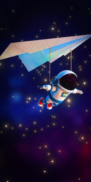 Cosmonaut with Paper Airplane Soaring Through the Universe