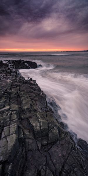 Phone wallpaper: Rocks, Nature, Stones, Coast, Horizon, Sunset free download