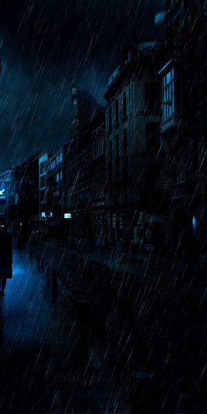 Dark Anime Scene of Rainy Street
