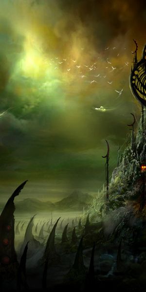 Dark Fantasy Cityscape Mobile Wallpaper - 4K Quality with Stairs and Bird