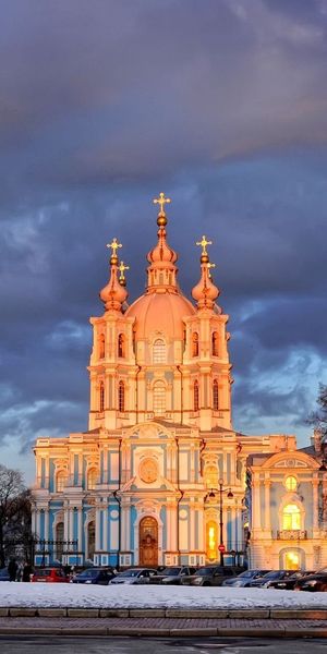 Phone wallpaper: Smolny Cathedral, Resin Cathedral, St Petersburg, Cities, Trees, Saint Petersburg,