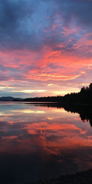 Phone wallpaper: Reflection, Clouds, Nature, Forest, Sunset, Evening, Lake free download