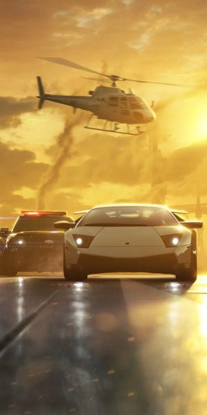 Epic Need for Speed Racing Scene with Stunning Yellow Sunset