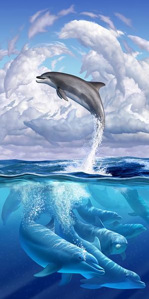 Artistic Dolphin Jumping in the Underwater World