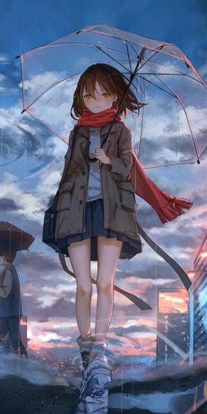 Anime Girl with Umbrella in Rain - A Touch of Sadness