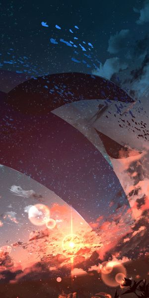 Phone wallpaper: Anime, Sunset, Sky, Starry Sky, Animal, Whale free download