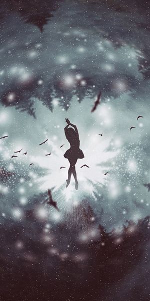Phone wallpaper: Dance, Snowfall, Silhouette, Smooth, Blur, Art, Girl free download
