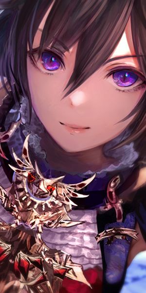 Phone wallpaper: Anime, Girl, Glove, Brown Hair, Purple Eyes free download