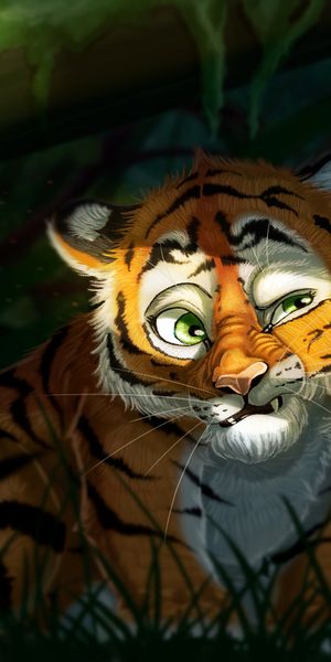 Charming Tiger Cub in Lush Jungle - Phone Wallpaper