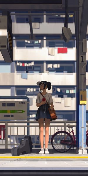 Stylish Girl Waiting at the Train Platform
