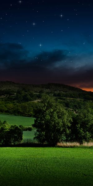 Breathtaking Night View with Full Moon and Starry Sky