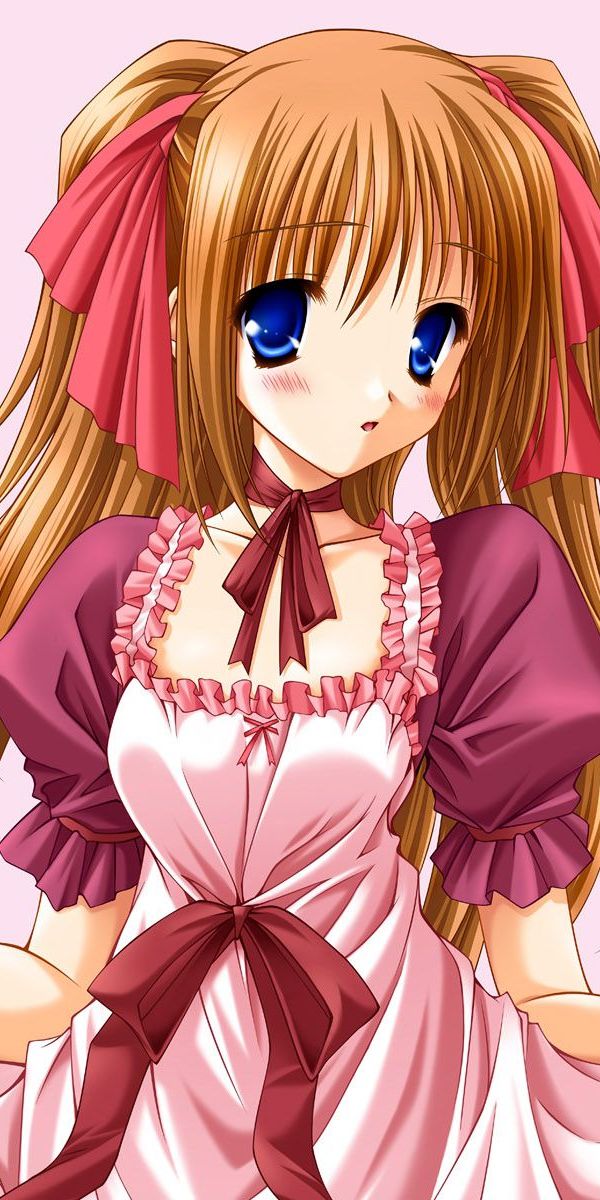 Delightful anime girl wallpaper for iPhone featuring blush and ribbons