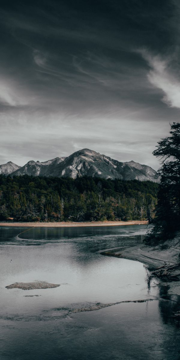Phone wallpaper: Nature, Shoal, Shore, Bank, Shallow Water, Rivers, Forest, Mountains free download