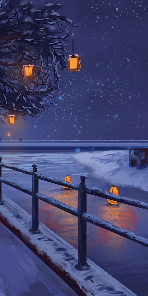 A Beautiful Winter Scene with a Lonely Figure on a Quay