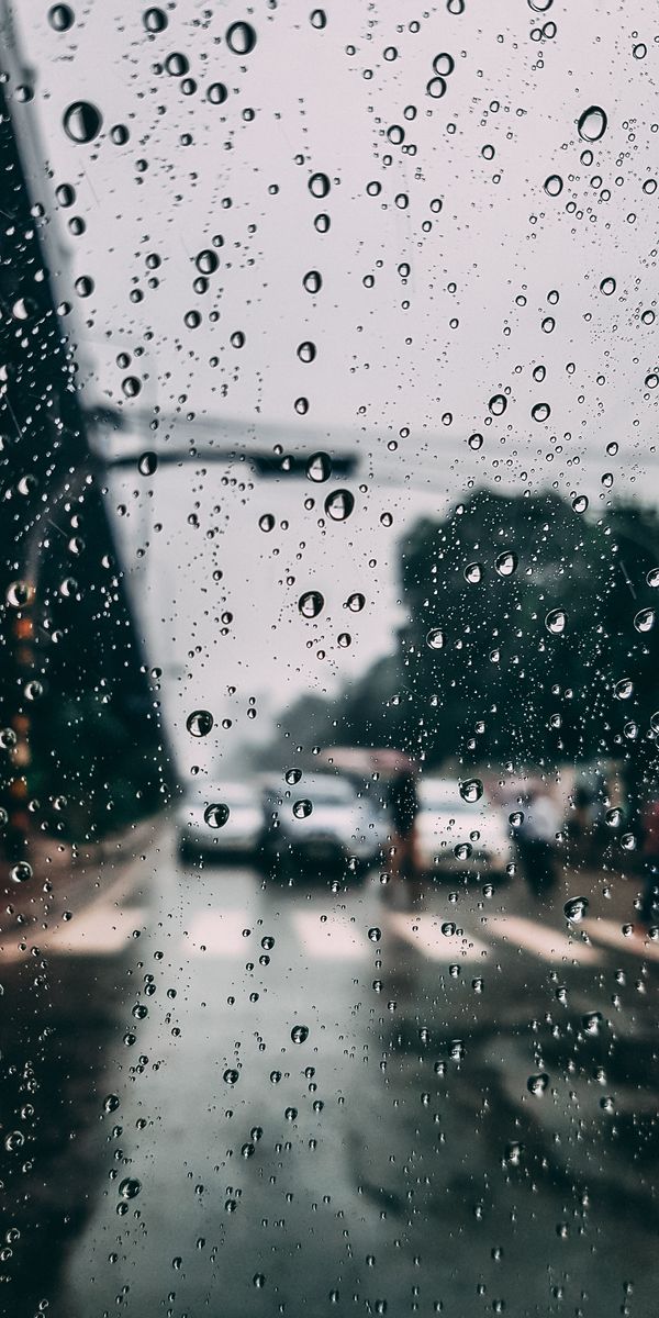 Rainy Cityscape with Macro Glass Drops