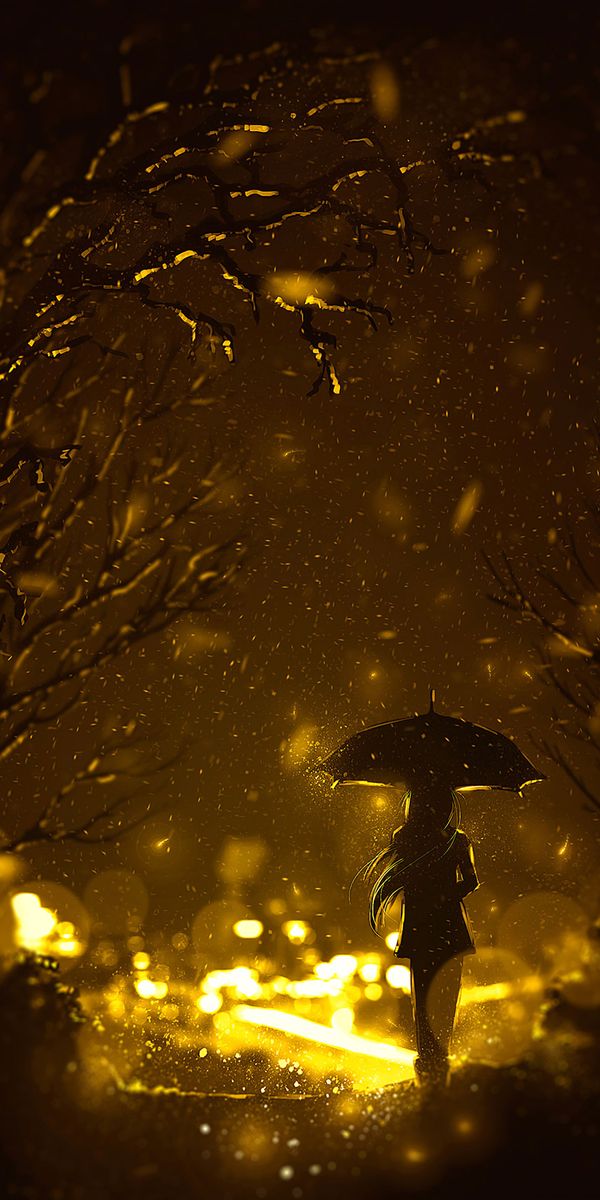 Lonely Silhouette Under an Umbrella on a Rainy Night