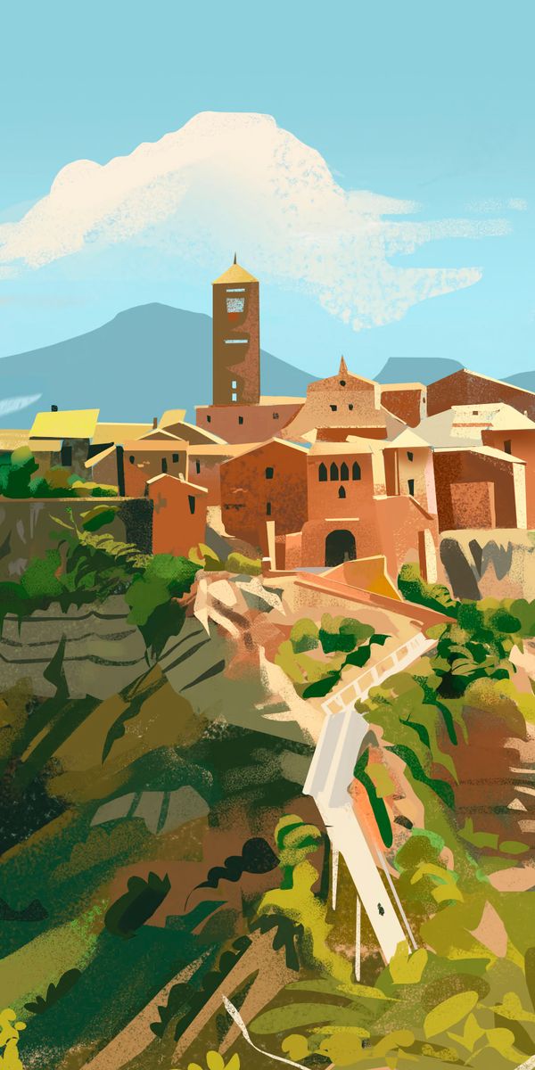 Beautiful hilltop village wallpaper featuring a lock and artistic buildings