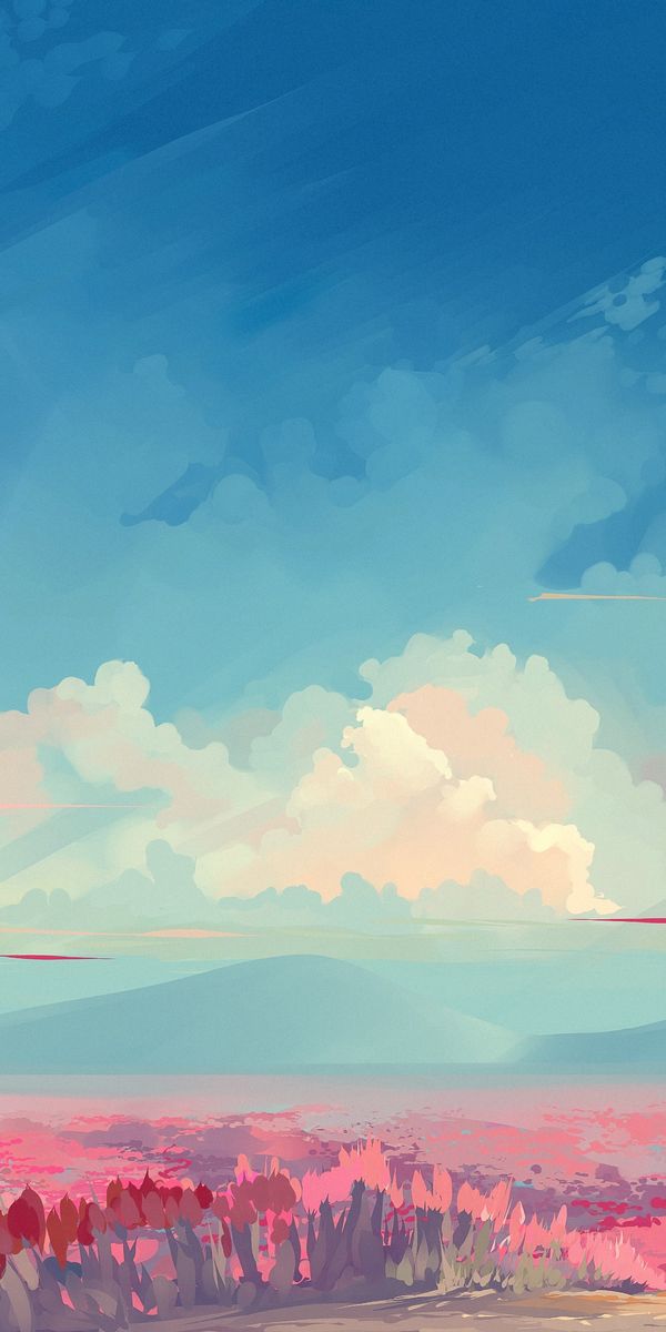 Vibrant Anime Landscape with Flowers and Blue Sky
