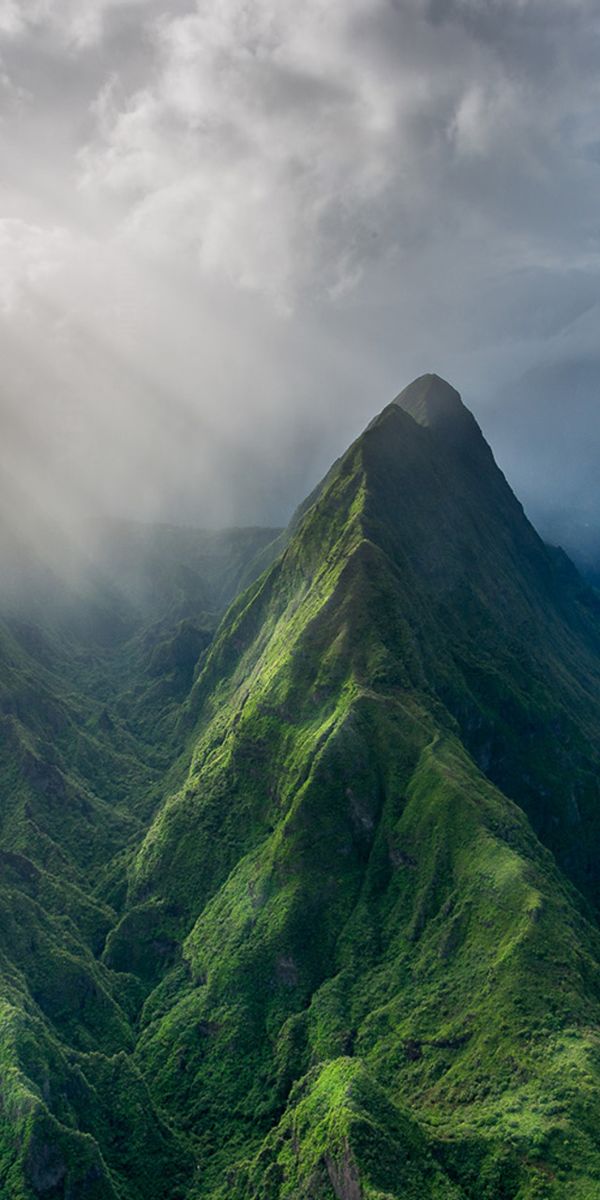 Majestic 4K Phone Wallpaper: Sunlit Mountains and Enveloping Fog