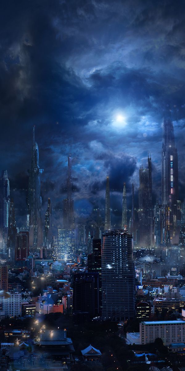 Futuristic Cityscape at Night - Perfect Mobile Wallpaper