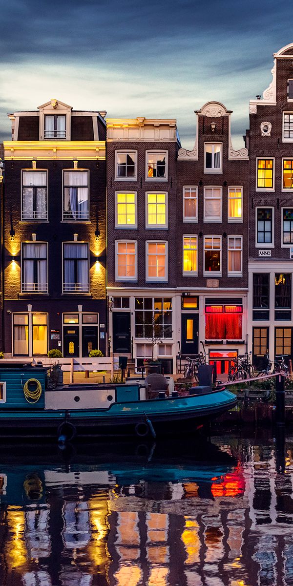 Phone wallpaper: Cities, City, Reflection, House, Boat, Netherlands, Amsterdam, Man Made, Canal free