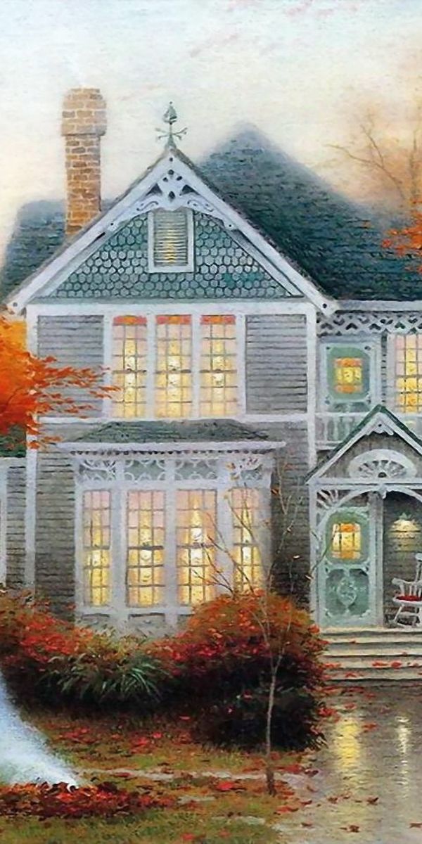 Phone wallpaper: Houses, Landscape, Trees, Autumn, Art free download
