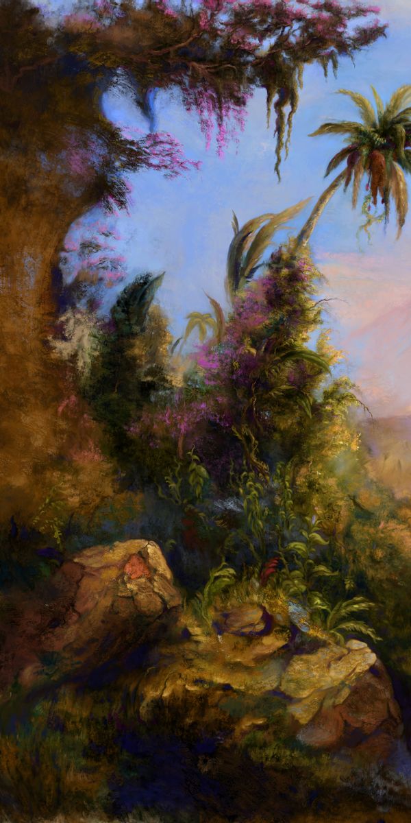 Phone wallpaper: Flowers, Paint, Palms, Canvas, Art, Painting free download