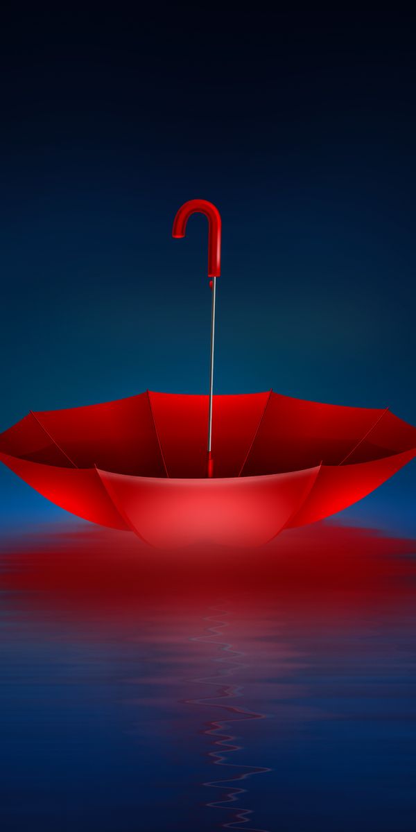 Amazing Red Umbrella in Calm Sea - Ideal for Your Phone Wallpaper