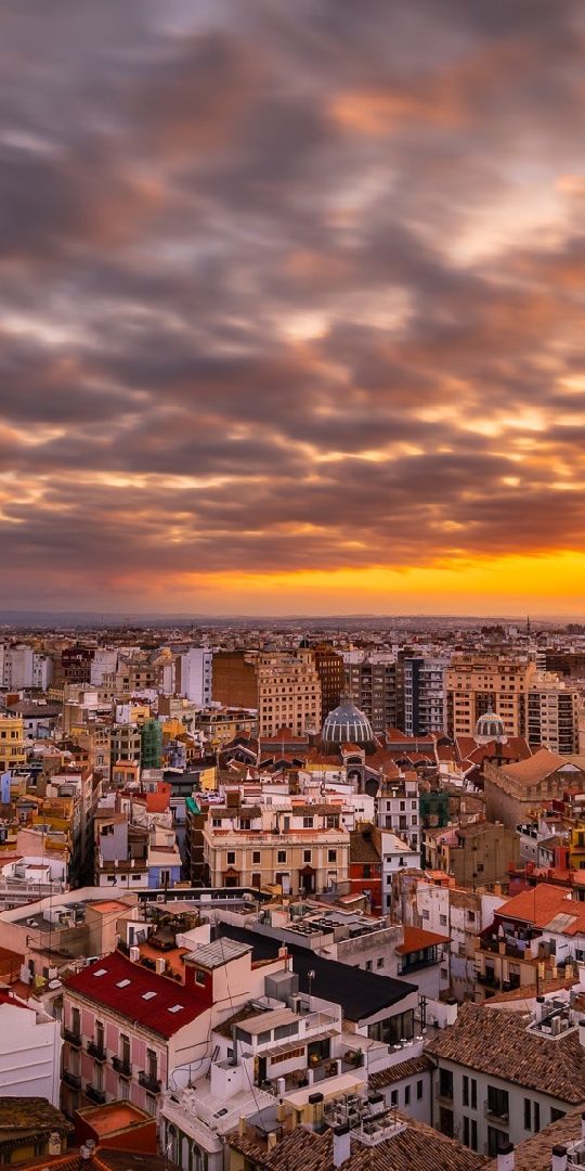 Phone wallpaper: Cities, Sunset, Sky, City, Cloud, Valencia, Spain, Man Made free download