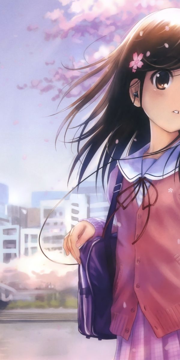 Charming 4K Anime Girl Wallpaper Surrounded by Cherry Blossoms