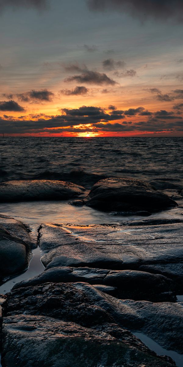 Twilight Beach Sunset Over Calm Waves
