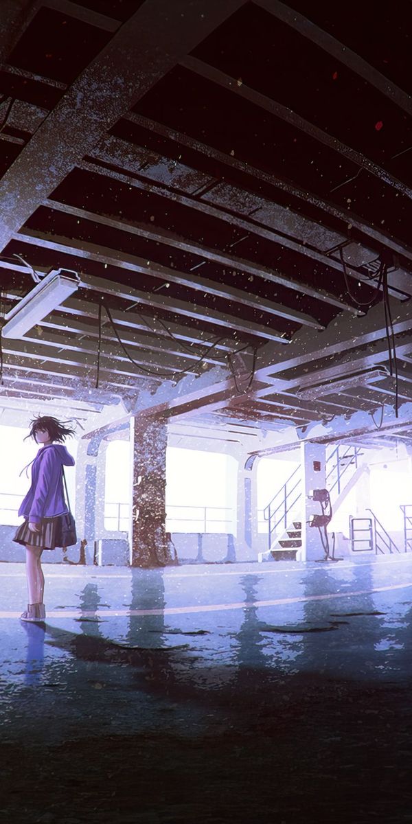 Phone wallpaper: Anime, Light, Girl, Skirt, Short Hair, Parking Garage free download