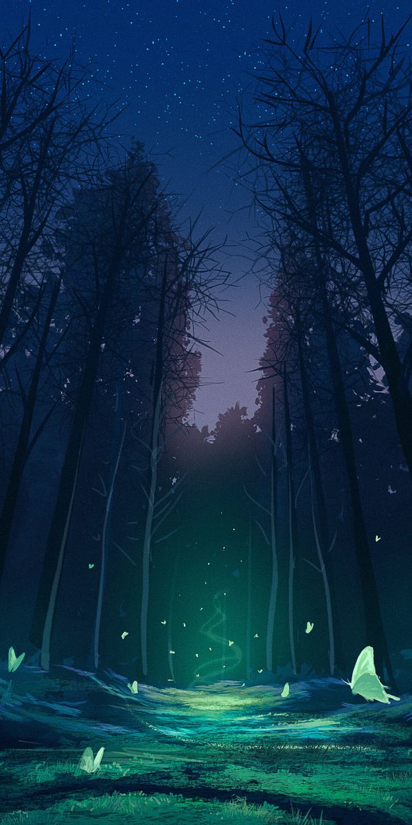Magical Forest with Glowing Butterflies - Ideal Phone Wallpaper