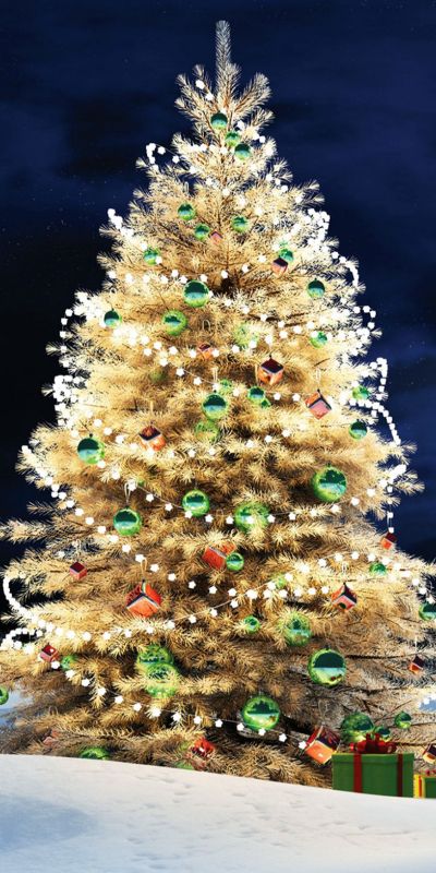 Phone wallpaper: Winter, Night, Moon, Snow, Light, Christmas, Holiday, House, Christmas Tree free do
