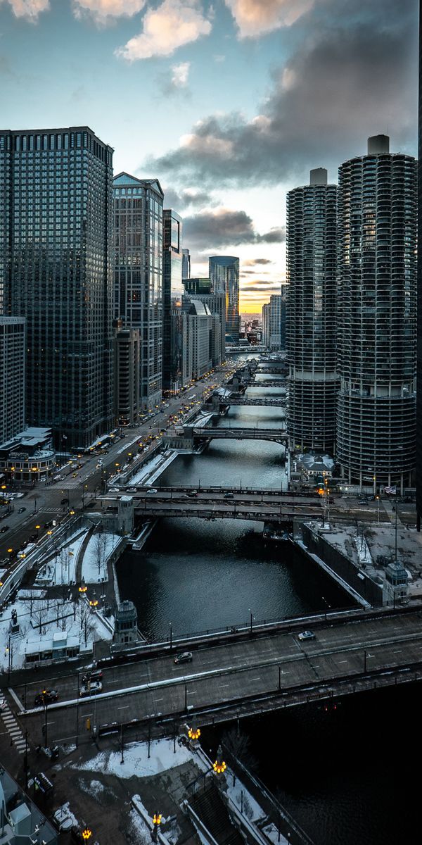 Aerial View of Chicago's Iconic Bridges and Urban Landscape