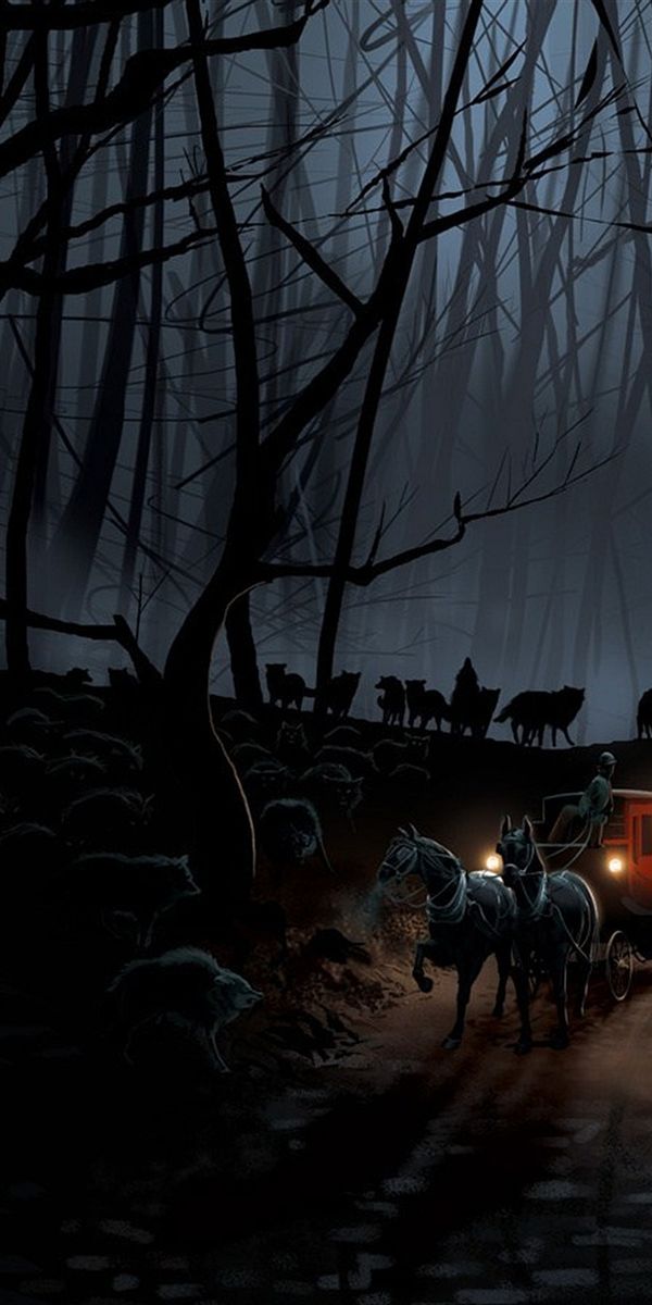 Free Mobile Wallpaper: Dark Fantasy Scene with a Wolf in a Mysterious Forest