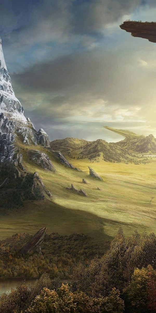 Majestic Fantasy Landscape Featuring a River and Mountains