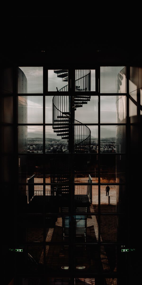 Phone wallpaper: Window, Screw, Helical, Premises, Ladder, Stairs, Room, Architecture, Dark free dow