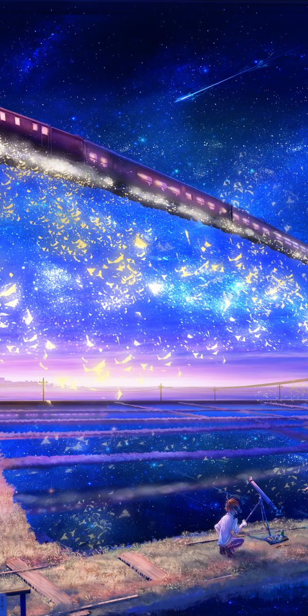 Anime Night Train Landscape Under a Starry Sky