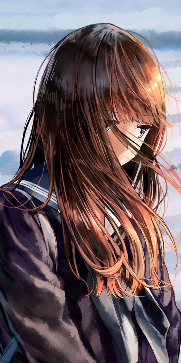 Phone wallpaper: Anime, Girl, School Uniform, Long Hair, Brown Hair free download