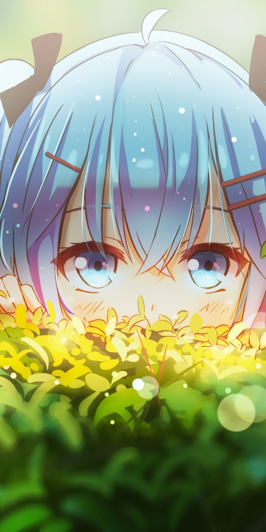 Hatsune Miku Peeking Through the Hedge - Adorable Anime Wallpaper